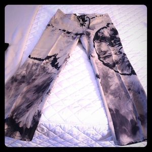 Celine tie dye, lace up pants. Navy and cream/tan.